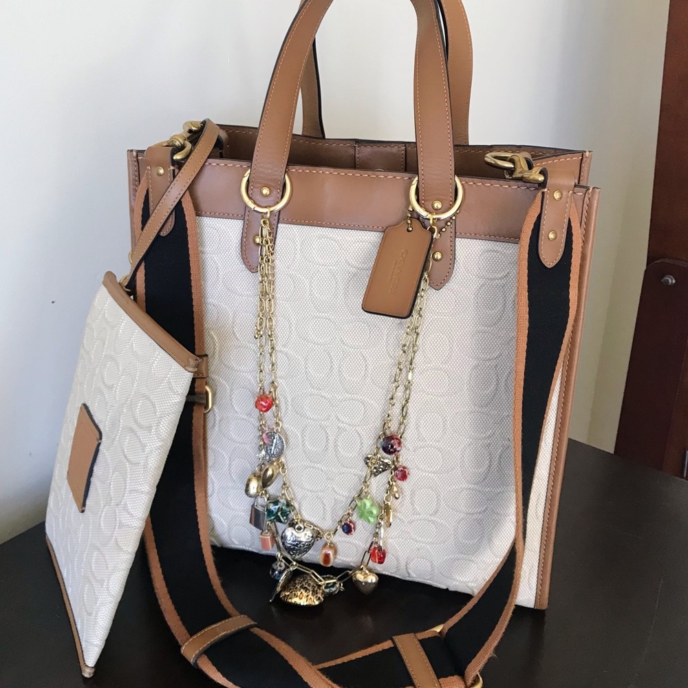 Coach Signature Canvas / Leather Field Tote Crossbody With Matching Zipper Pouch - Picture 2 of 16